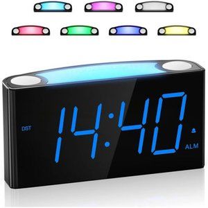 Digital Alarm Clock Bedroom 7 Color Night Light USB Chargers Large Number Screen